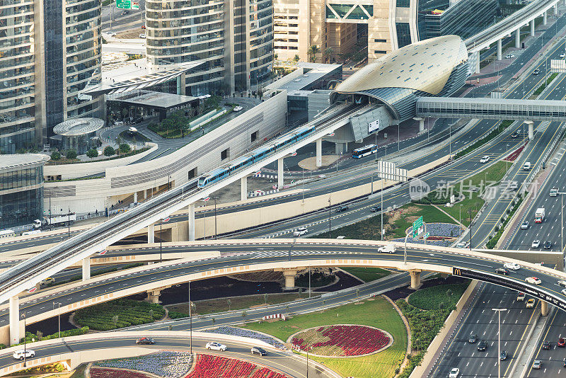 城市交通系统鸟瞰图/迪拜，阿联酋